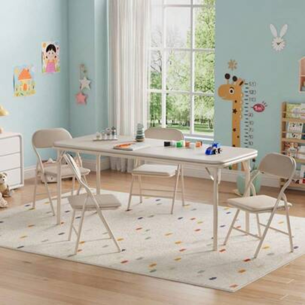 Kids Outdoor Table - 子供用アクティビティテーブルセット 折りたたみ式プレイテーブル 厚いPUレザー天板付き 幼児用アートクラフトデスク 室内・屋外使用可能 丈夫な子供用家具