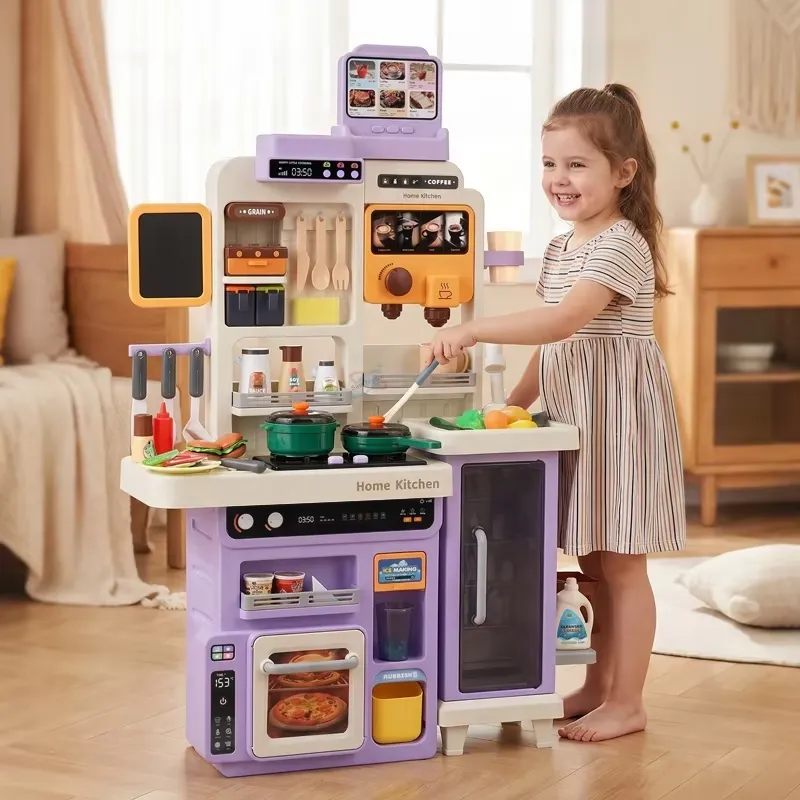Kids Outdoor Kitchen Accessories - 90cm大型ごっこ遊びキッチンセット（ライト、サウンド、シンク、おもちゃの食べ物、アクセサリー付き）子供向け知育ロールプレイギフト