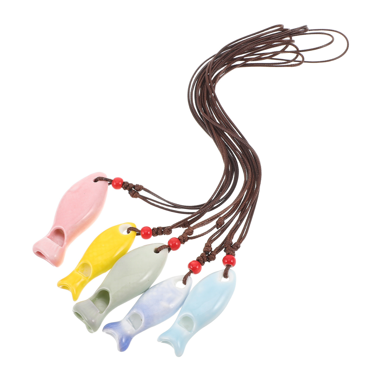 Kids Outdoor Instruments - 5 個セラミックフィッシュホイッスルペンダントネックレス手作り楽器小さなかわいいノイズメーカー子供用屋外遊び