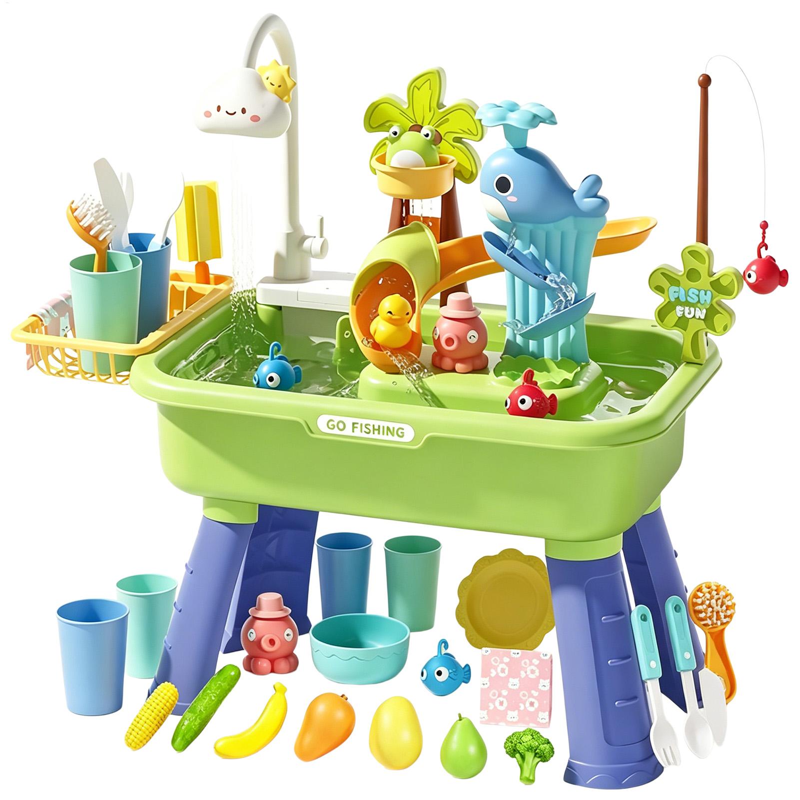 Kids Outdoor Sensory Table - ポンプ付きキッズウォーターテーブル、幼児向け感覚遊びシンクアクティビティテーブル、男の子と女の子向けの屋内外夏用スプラッシュトイ