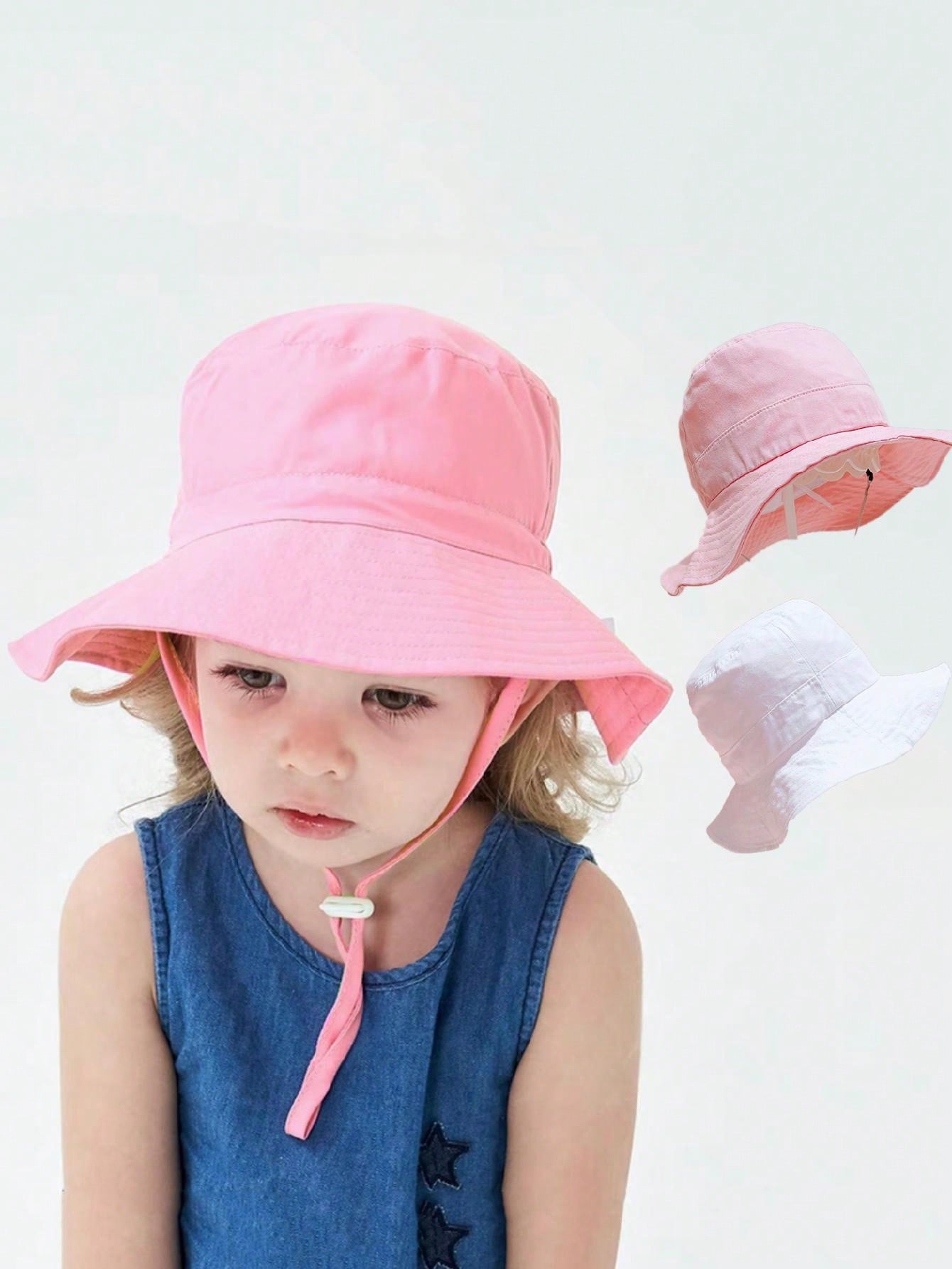 Kids Outdoor Hat - 1pc ピンクのフラットトップバケットハット 女の子用 3-8Y、韓国スタイルの子供用帽子、調節可能なストラップ付き、アウトドアトラベルキャップ