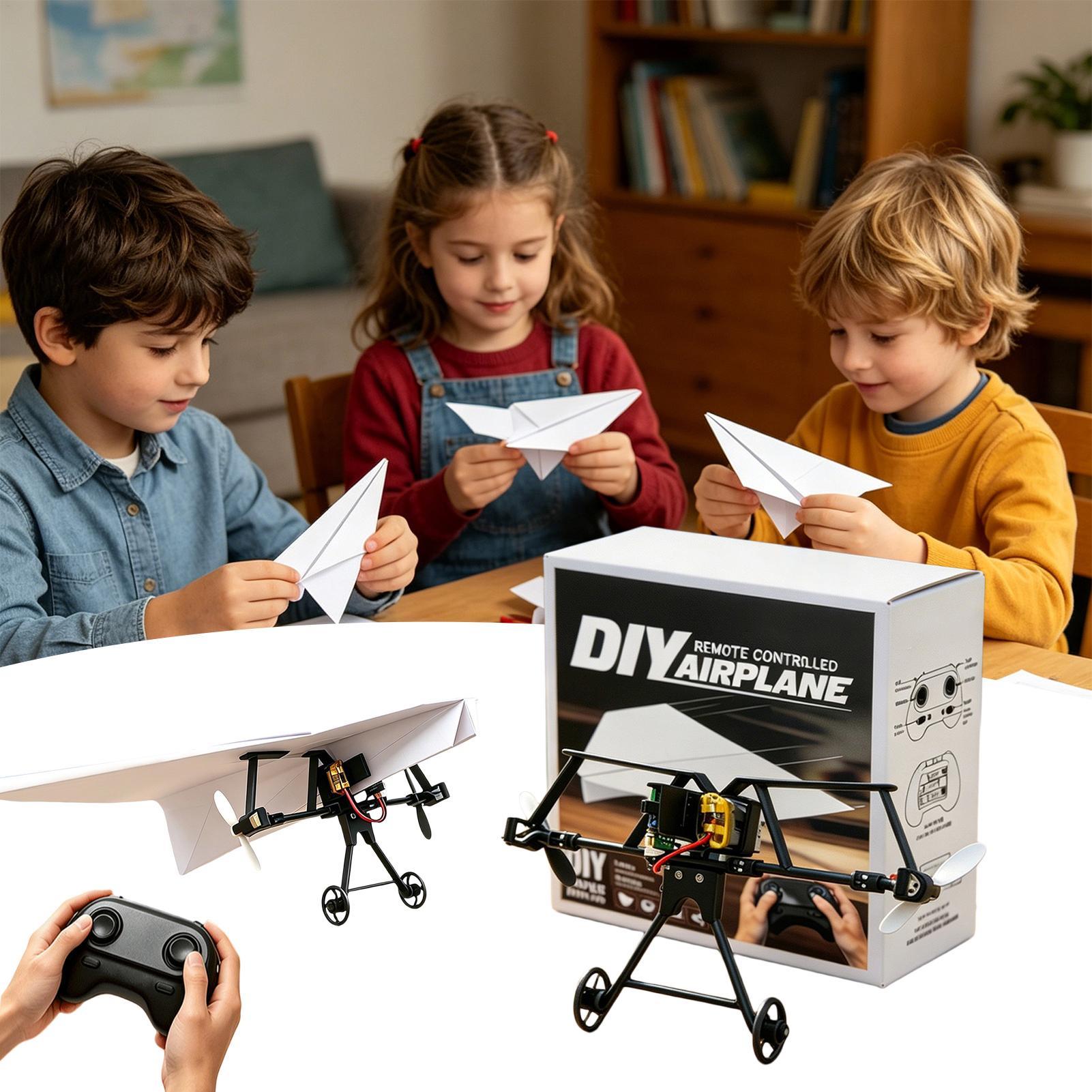 Kids Outdoor Entertainment - DIY RC紙飛行機キット、ジャイロスタビライザー付き電動リモコン飛行機、男の子と女の子向け、裏庭、公園、ビーチで遊べる。