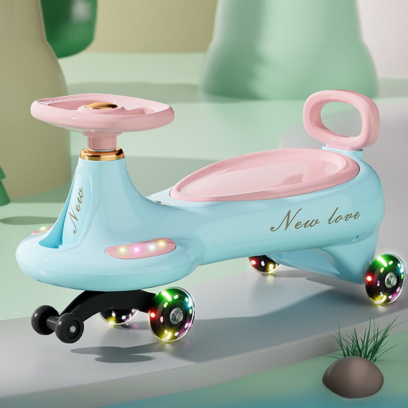 Kids Outdoor Entertainment - かわいい子供用スイングウィグルカー、転倒防止ユニバーサルホイール付きスライドカー、音楽とライト付き、子供用屋外インタラクティブ乗用玩具