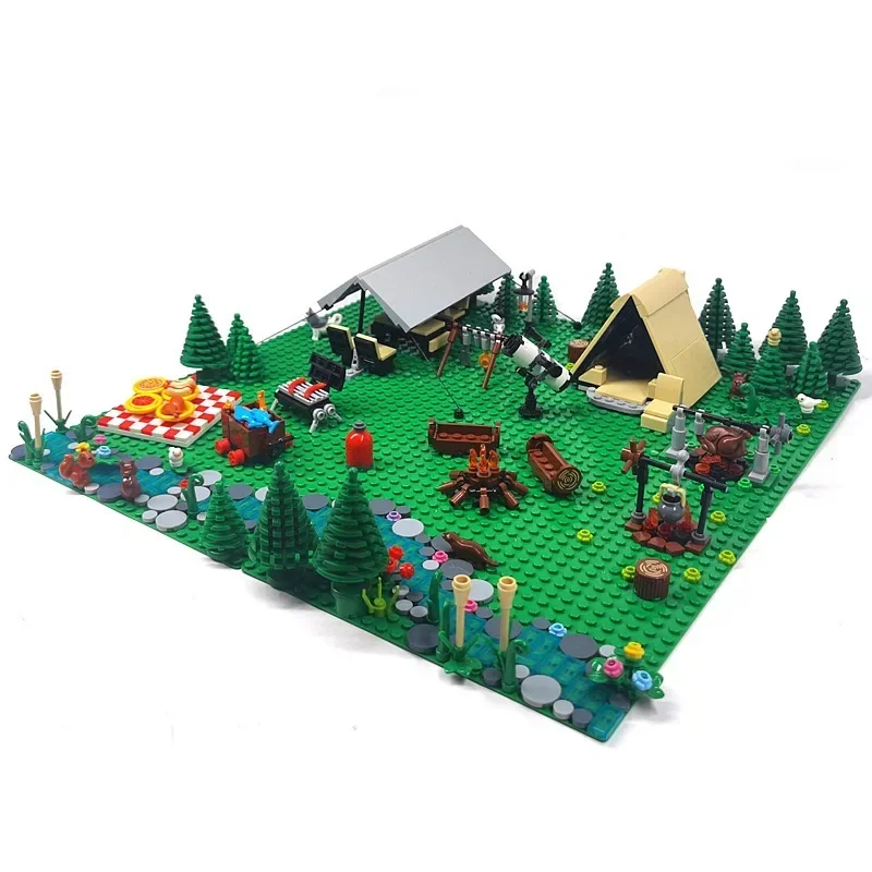 Kids Outdoor Picnic Table - MOC 屋外キャンプとピクニックテントモデルビルディングブロックシーンたき火ローストチキンロール折りたたみ椅子レンガテーブルおもちゃ子供ギフト