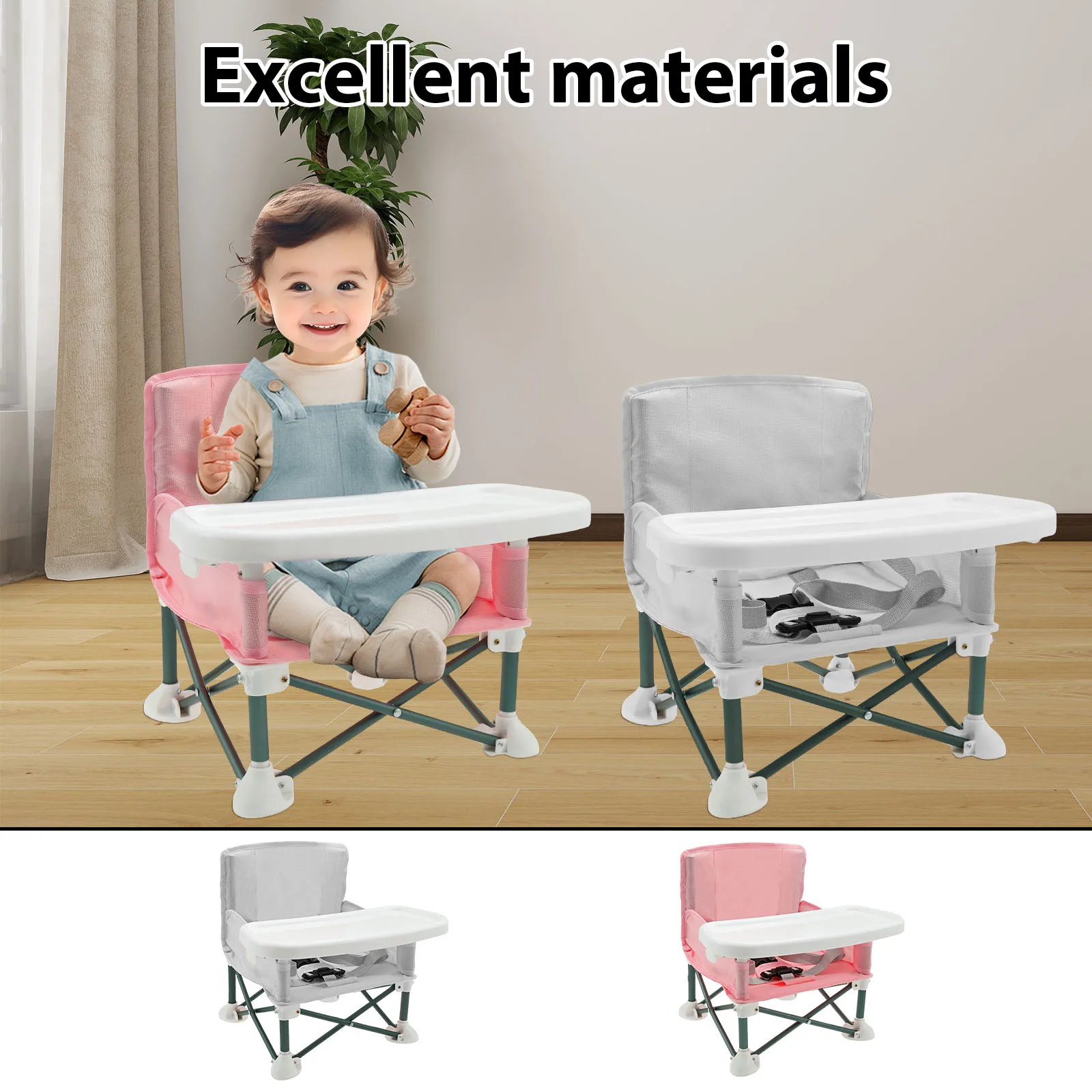 Kids Outdoor Folding Chair - 幼児用ブースターシート チャイルドセーフティベルト付き ダイニングチェア ポータブル 旅行 折りたたみ