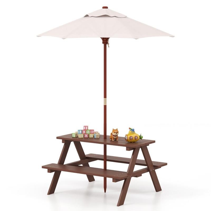 Kids Outdoor Picnic Table - 屋外用4人掛け子供用ピクニックテーブルベンチセット（取り外し可能な傘付き）
