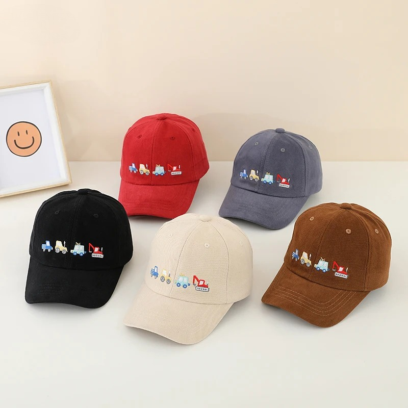 Kids Outdoor Hat - 男子学生野球帽子ブルドーザー掘削機刺繍入り子供屋外夏キッズキャップ 2-8 歳用ベビースポーツ帽子綿