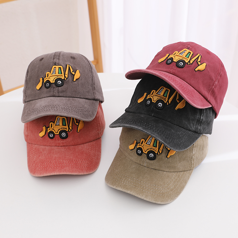 Kids Outdoor Hat - 学校の子供用野球帽ブルドーザー掘削機刺繍入り男の子屋外夏子供用キャップ2-8歳用ベビースポーツ帽子