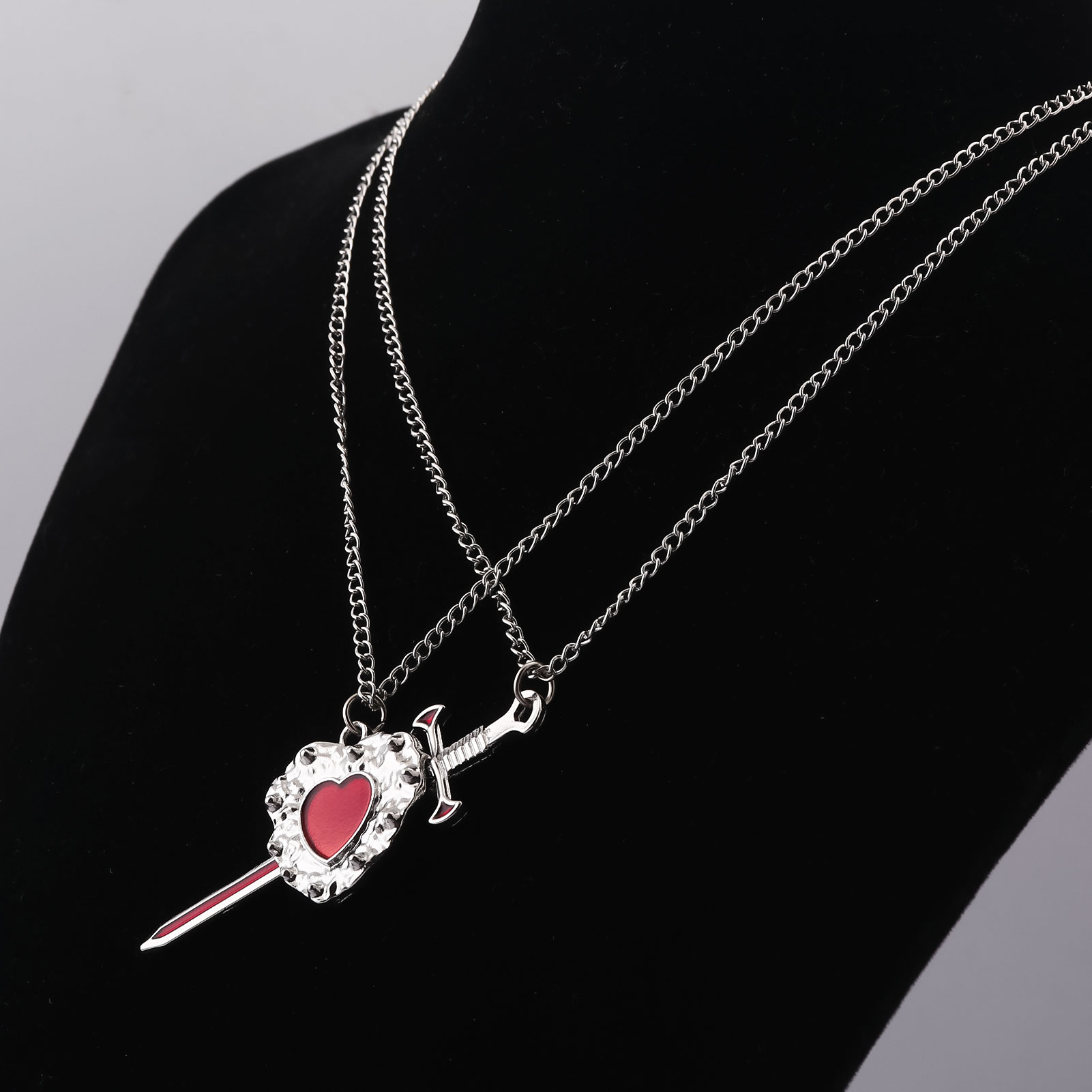 新しい剣ハートカップルネックレスステンレス鋼色褪せ防止愛ハー - Bubble Sword Wand のレビューと価格