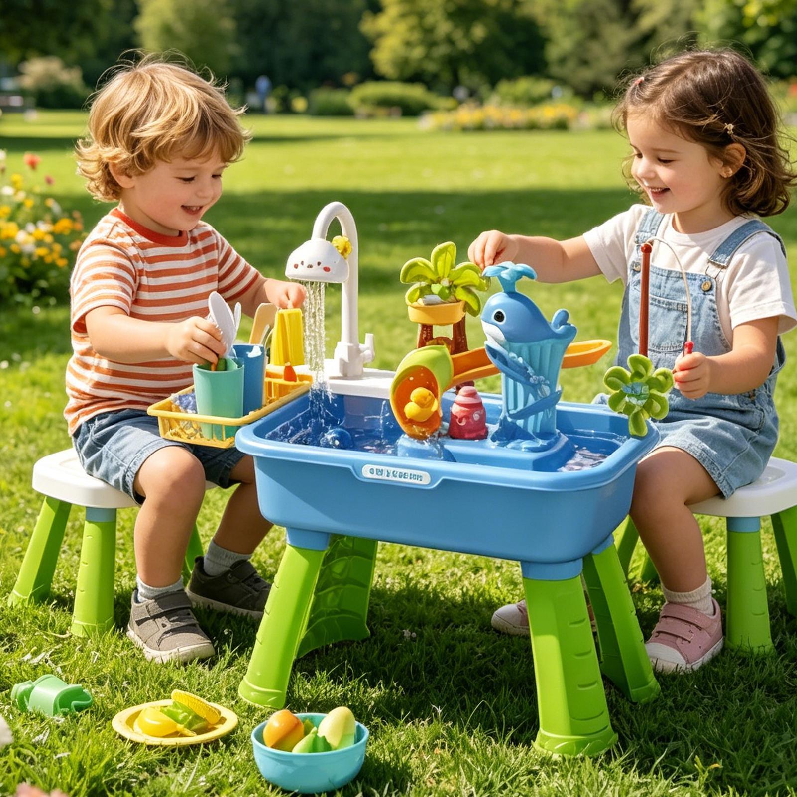 幼児用ウォーターテーブルキッチン遊び場シンクおもちゃ電動ポン - Kids Outdoor Sensory Table のレビューと価格