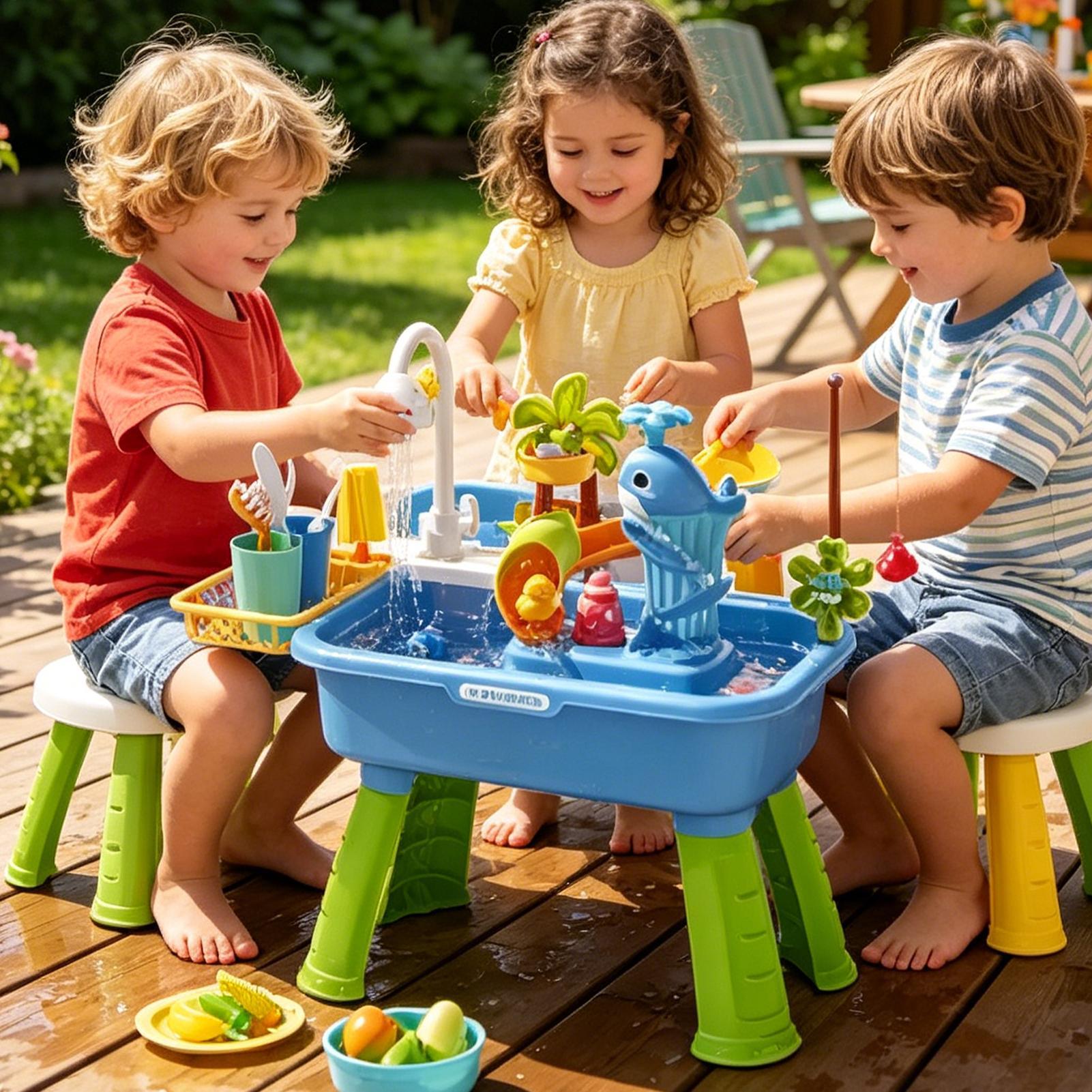 幼児用ウォーターテーブルキッチン遊び場シンクおもちゃ電動ポン - Kids Outdoor Sensory Table のレビューと価格