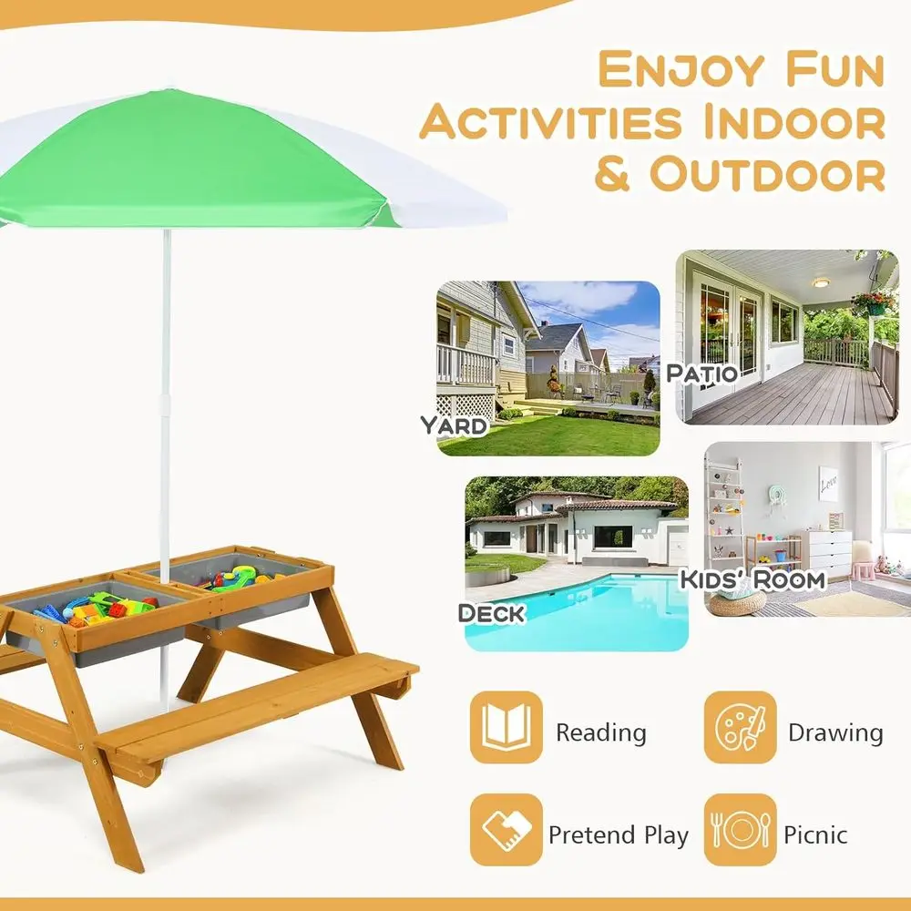 3in1高さ調節可能傘付きキッズピクニックテーブル、水遊び＆ - Kids Outdoor Picnic Table のレビューと価格