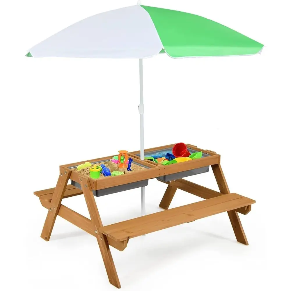 4-in-1木製砂場＆水遊びピクニックテーブル、取り外し可能 - Kids Outdoor Picnic Table のレビューと価格