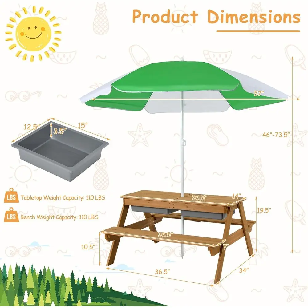 4-in-1木製砂場＆水遊びピクニックテーブル、取り外し可能 - Kids Outdoor Picnic Table のレビューと価格