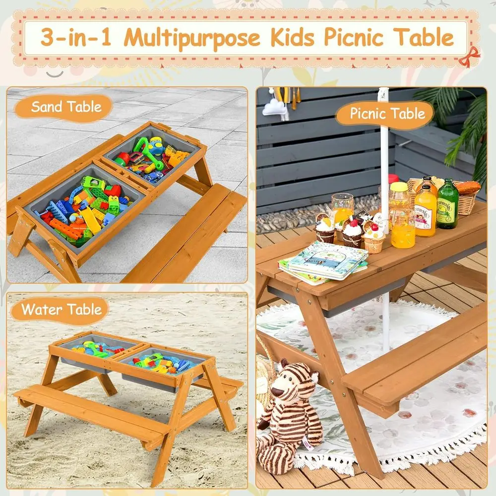4-in-1木製砂場＆水遊びピクニックテーブル、取り外し可能 - Kids Outdoor Picnic Table のレビューと価格