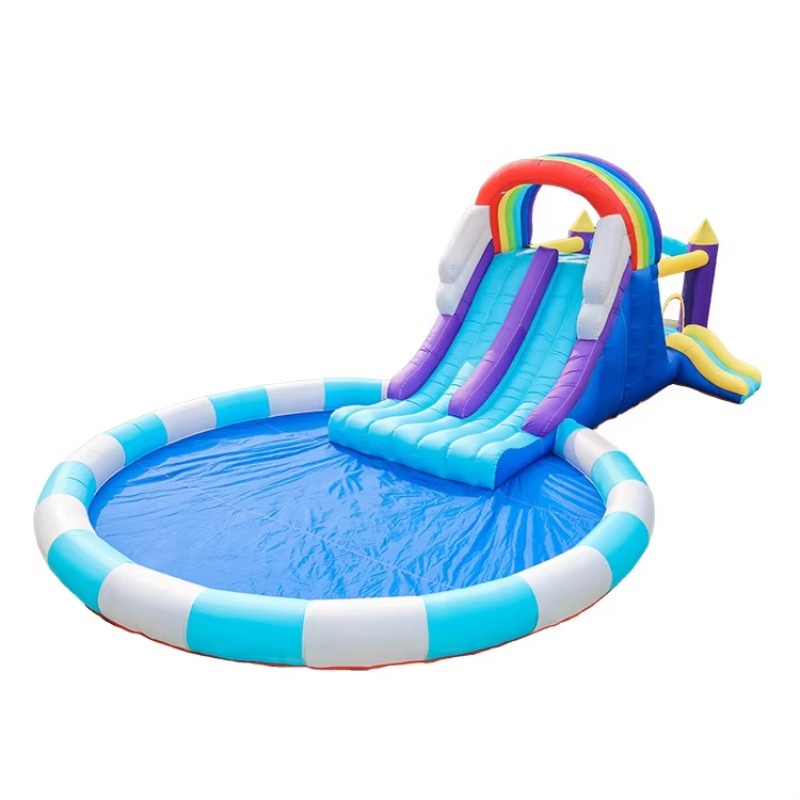 巨大レインボーインフレータブルウォータースライド、子供用PV - Kids Outdoor Water のレビューと価格