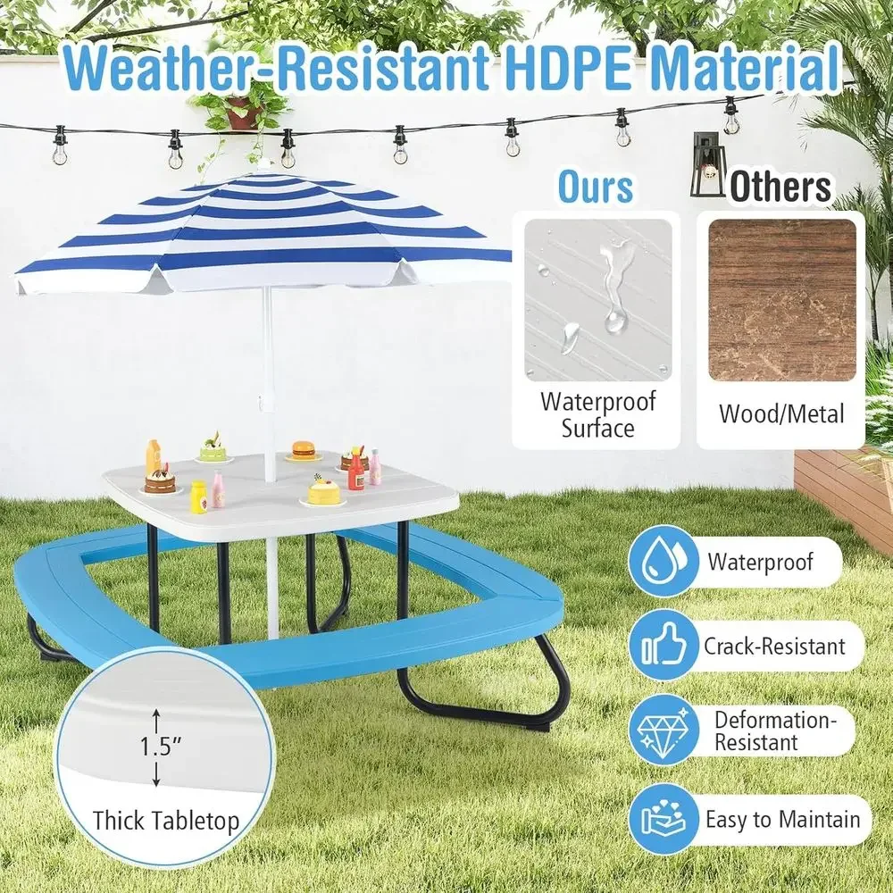 8人用子供用ピクニックテーブル、傘付き、幼児用アクティビティ - Kids Outdoor Picnic Table のレビューと価格