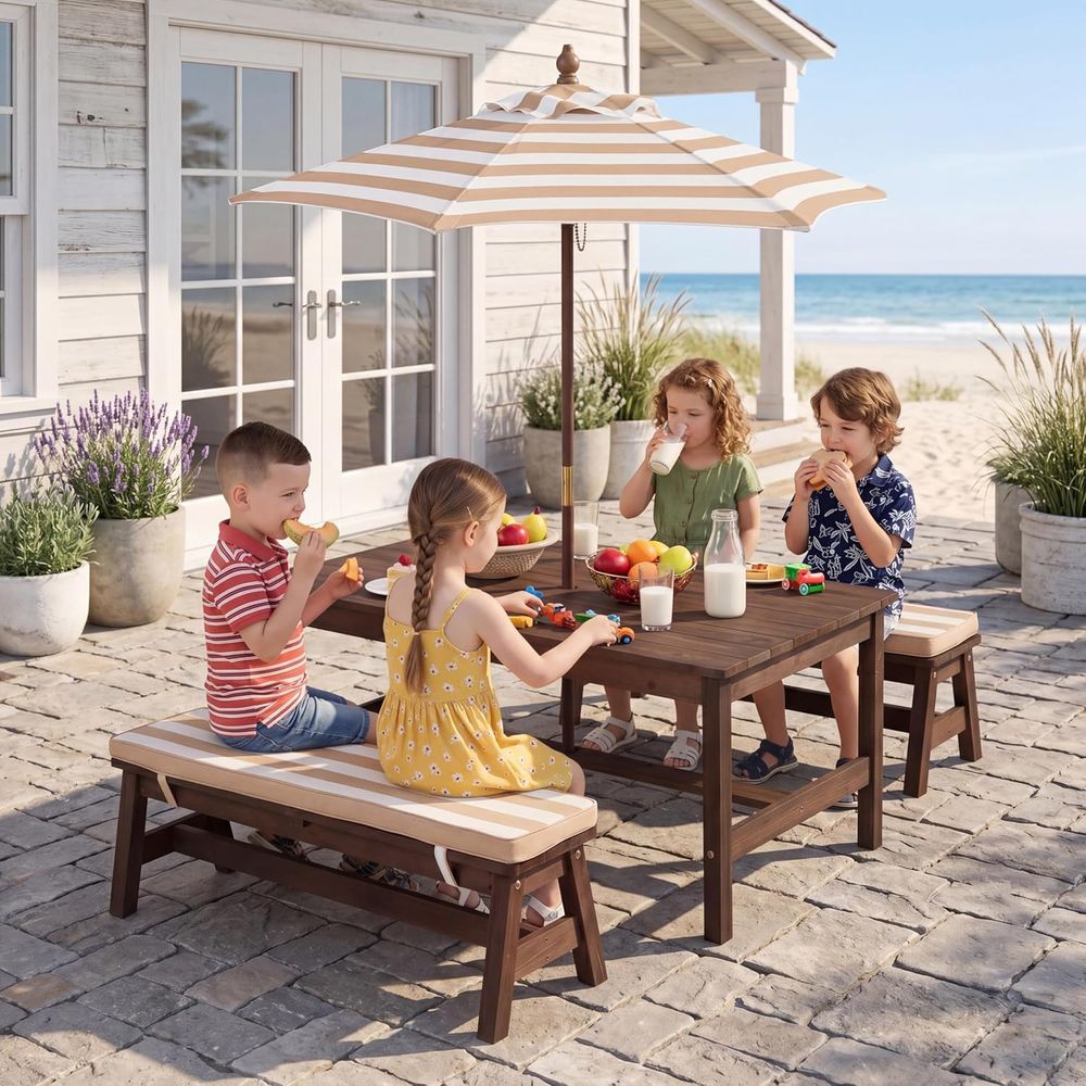 キッズピクニックテーブル、大型42インチx23インチテーブル - Kids Outdoor Picnic Table のレビューと価格