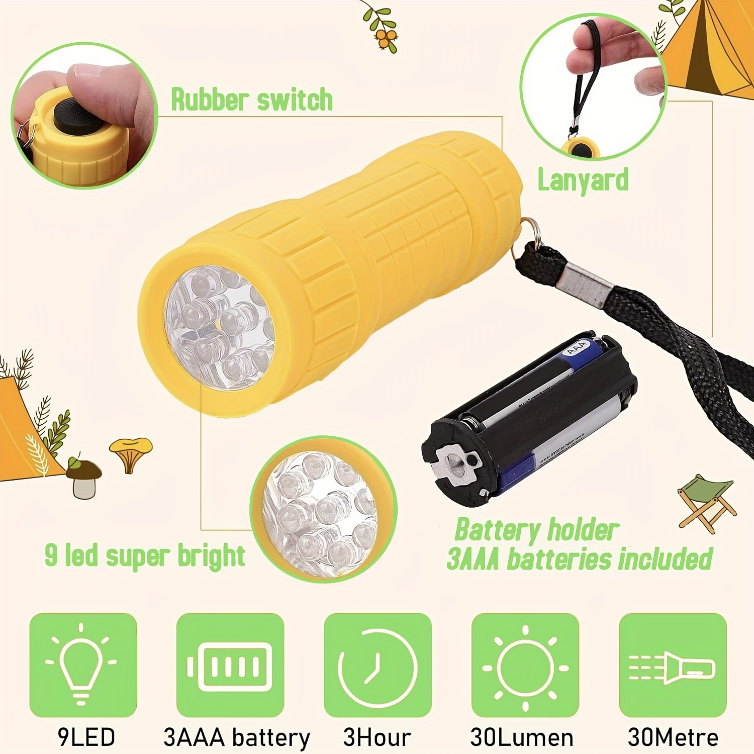 ミニポータブル懐中電灯 9 XPE ランプビーズ 3 * A - Children'S Outdoor のレビューと価格