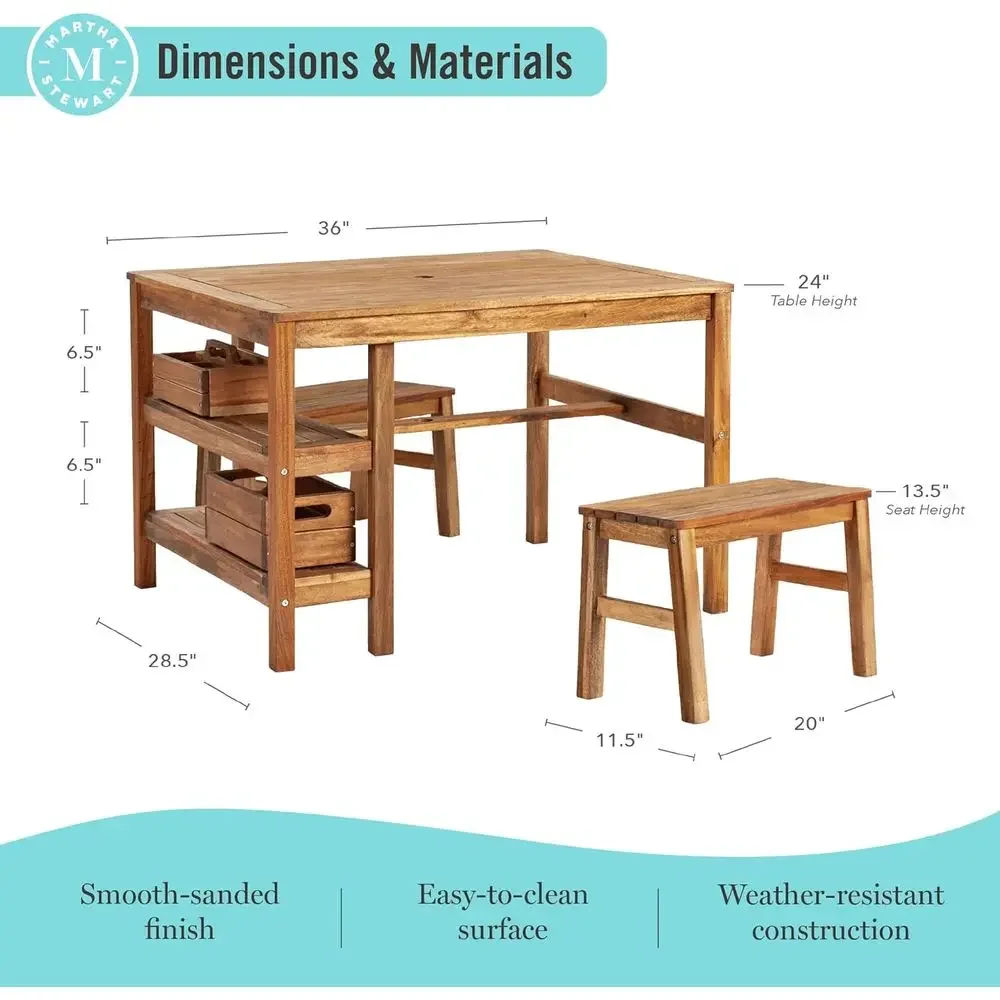 子供用屋外クレートテーブルと2つのベンチセット：アカシア材製 - Kids Outdoor Picnic Table のレビューと価格