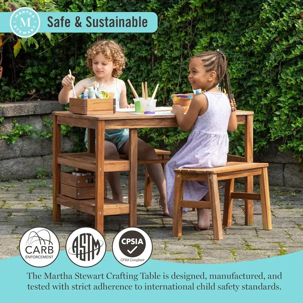 子供用屋外クレートテーブルと2つのベンチセット：アカシア材製 - Kids Outdoor Picnic Table のレビューと価格