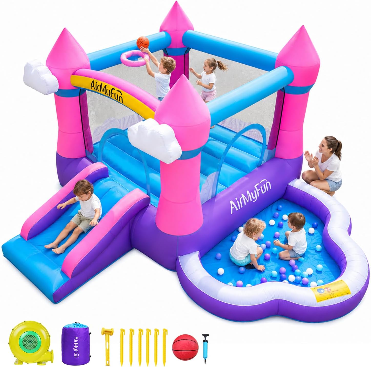 ピンクの屋内外兼用インフレータブルバウンスハウス（3～8歳向 - Kids Outdoor Water のレビューと価格