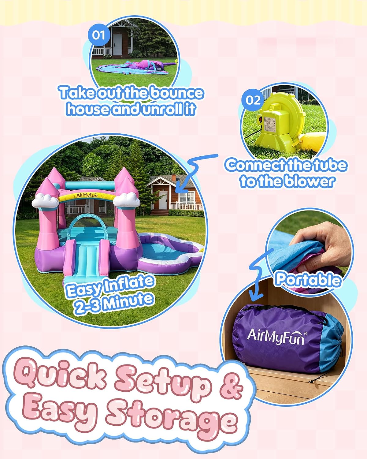 ピンクの屋内外兼用インフレータブルバウンスハウス（3～8歳向 - Kids Outdoor Water のレビューと価格