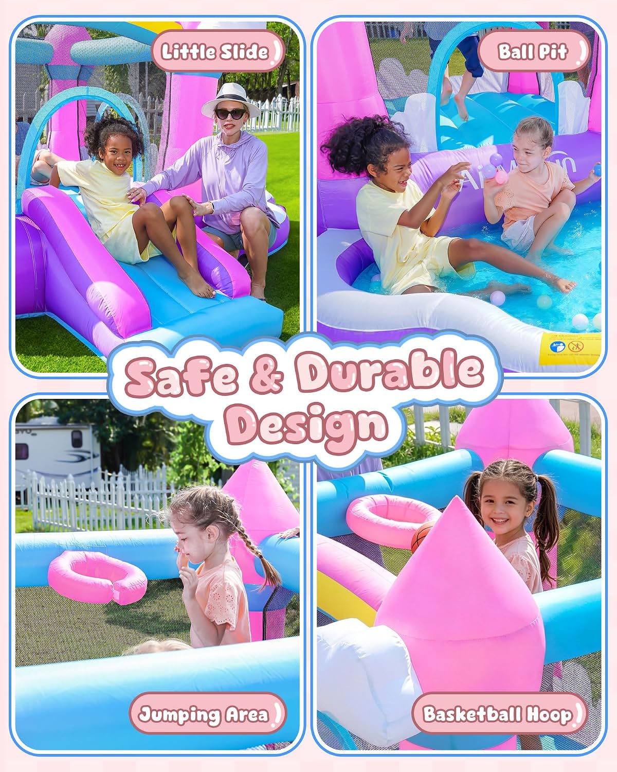 ピンクの屋内外兼用インフレータブルバウンスハウス（3～8歳向 - Kids Outdoor Water のレビューと価格