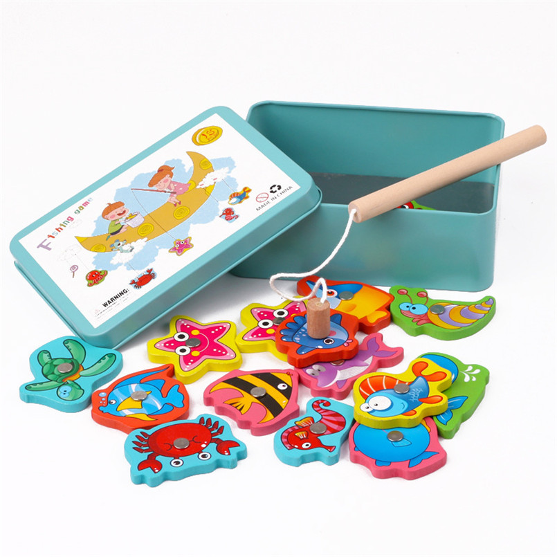 16 ピース/セットベビー木製磁気釣りゲームおもちゃセット鉄 - Kids Outdoor Water Table のレビューと価格