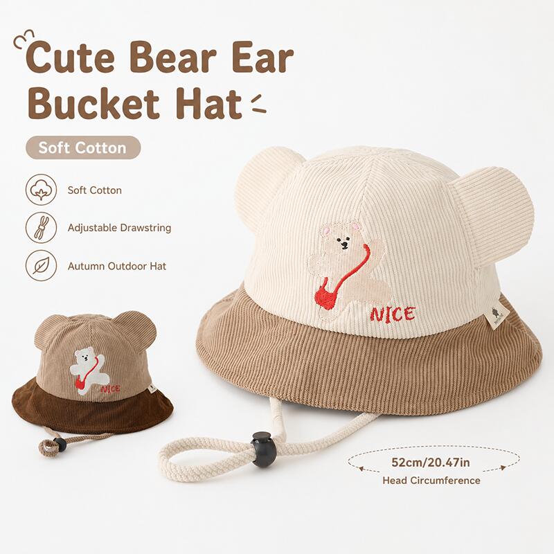 キッズベア耳付きバケットハット ソフトコットン カラーブロッ - Kids Outdoor Hat のレビューと価格