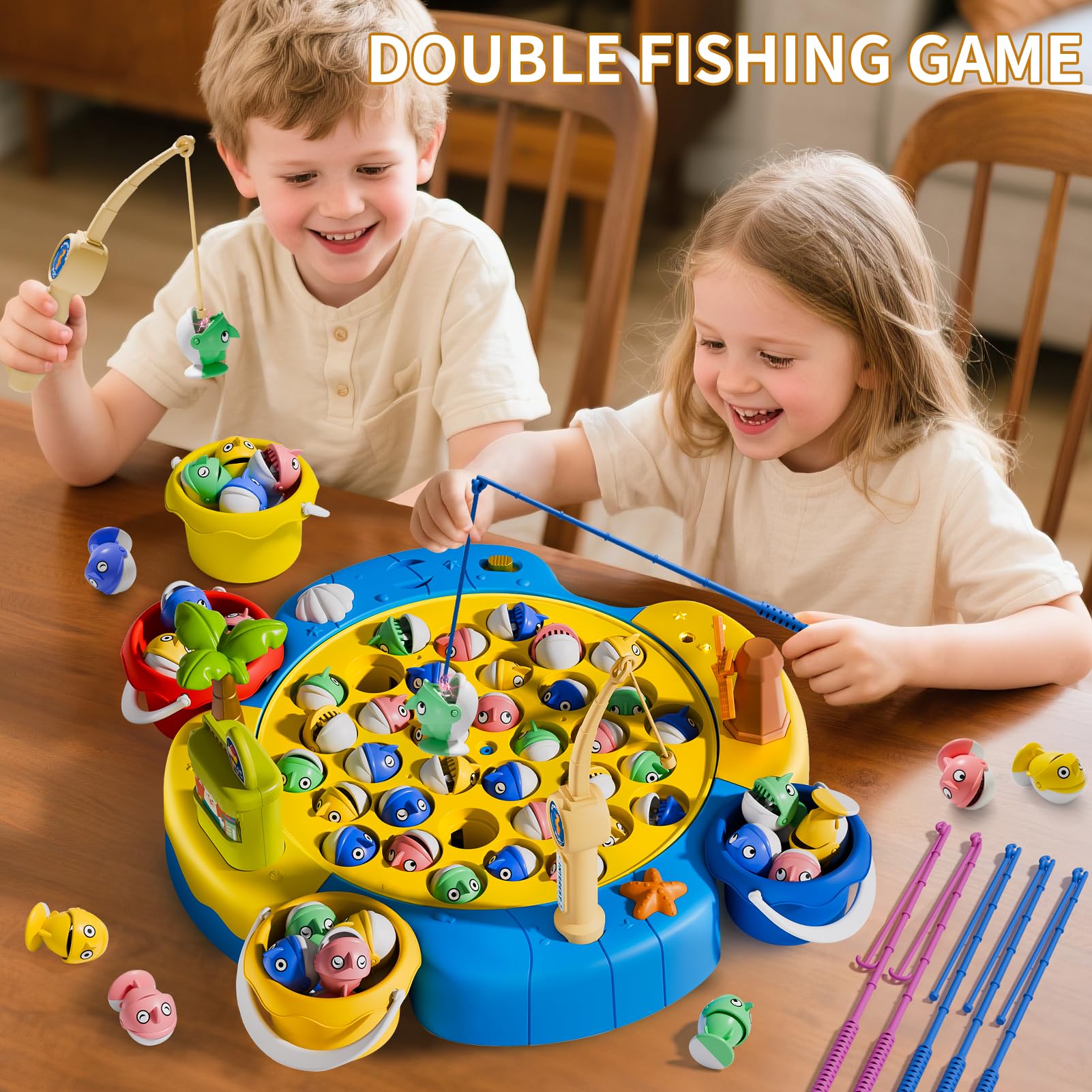 360度回転する磁気釣りゲーム °   回転 - 6本のポー - Kids Outdoor Water Table のレビューと価格
