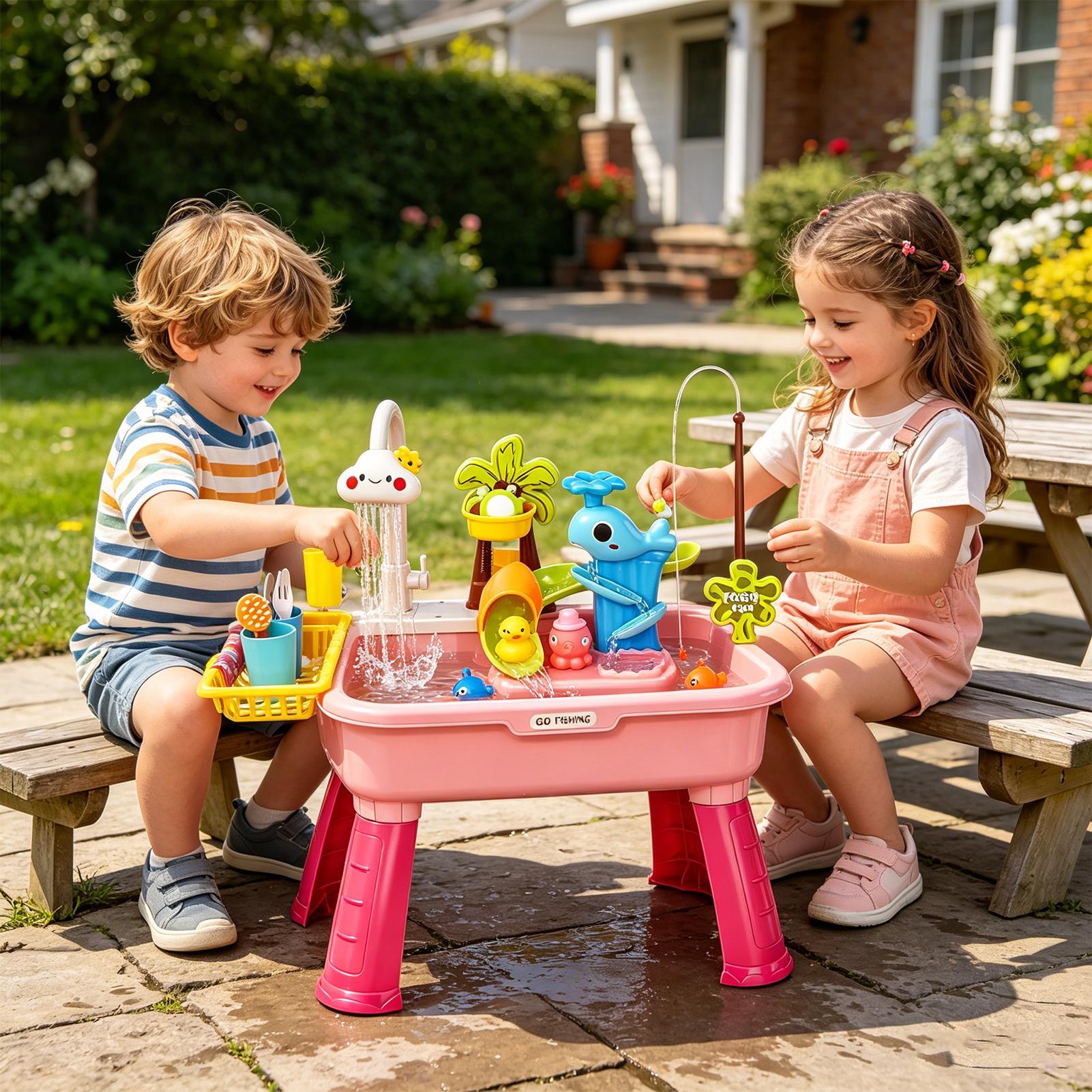 アップグレードされた幼児用ウォーターテーブルキッチン遊び場シ - Kids Outdoor Sensory Table のレビューと価格