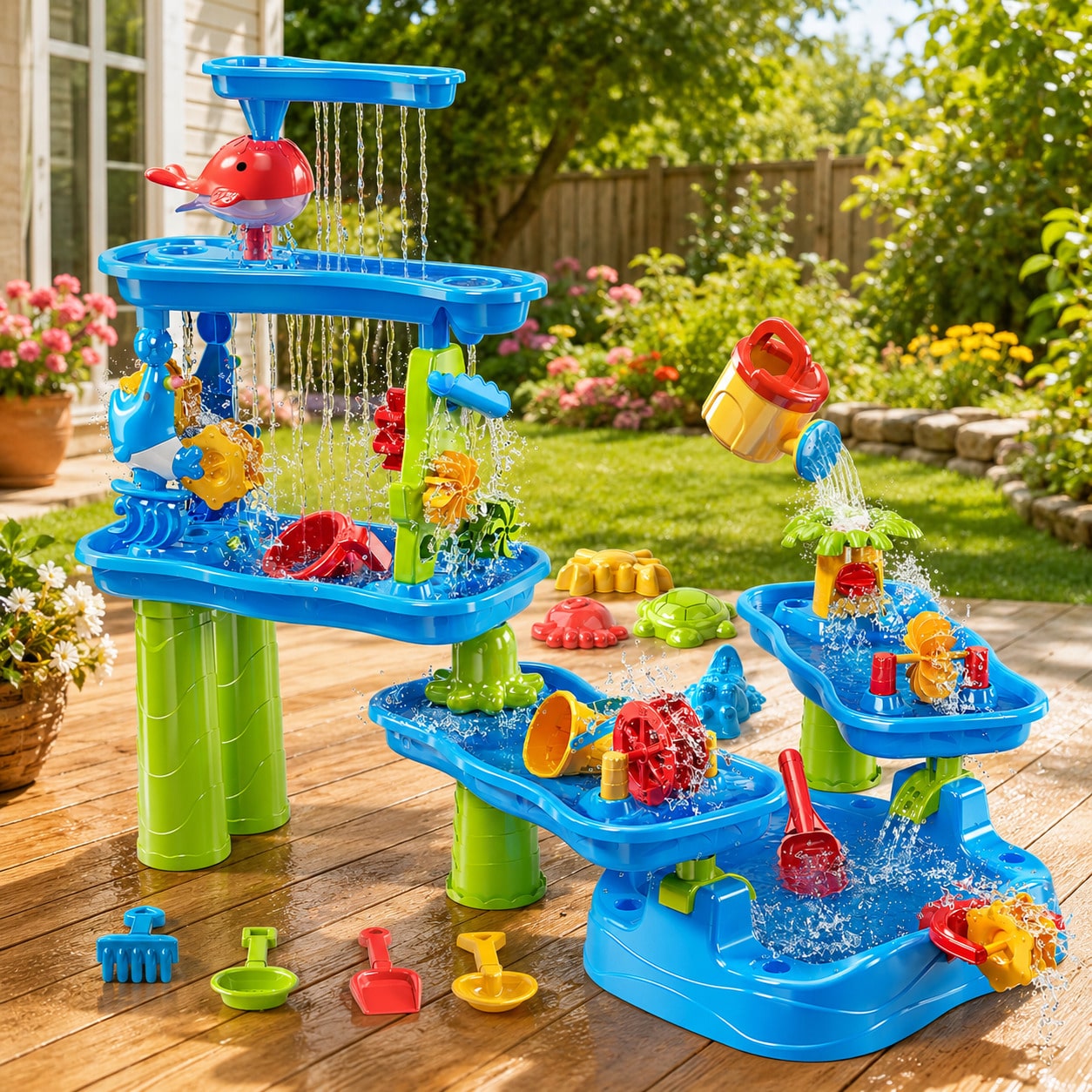 子供用5段ウォーターテーブル、砂浜おもちゃ付き子供用ウォータ - Kids Outdoor Sensory Table のレビューと価格