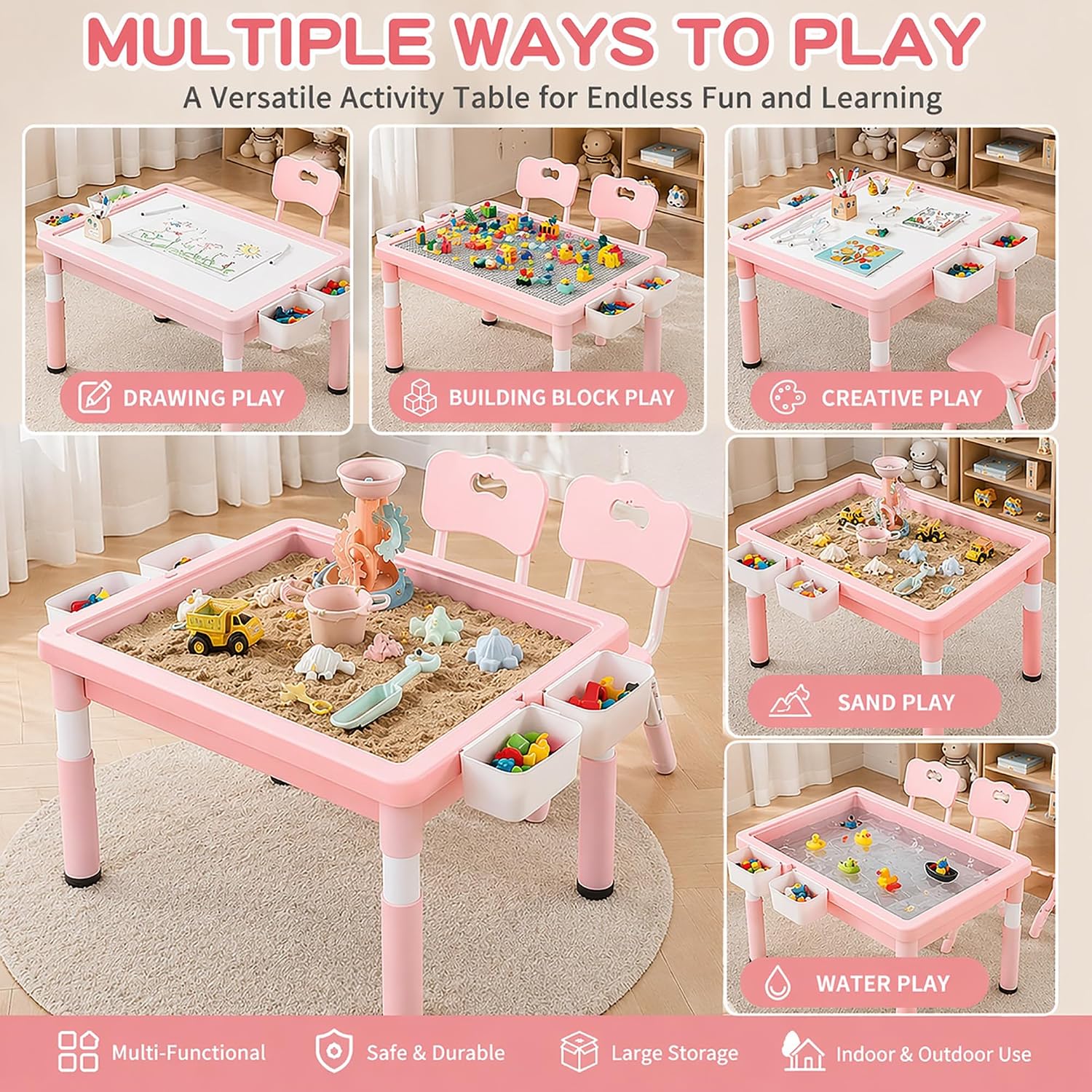 子供用アクティビティテーブル（収納付き）、屋内外用砂水感覚プ - Kids Outdoor Sensory Table のレビューと価格