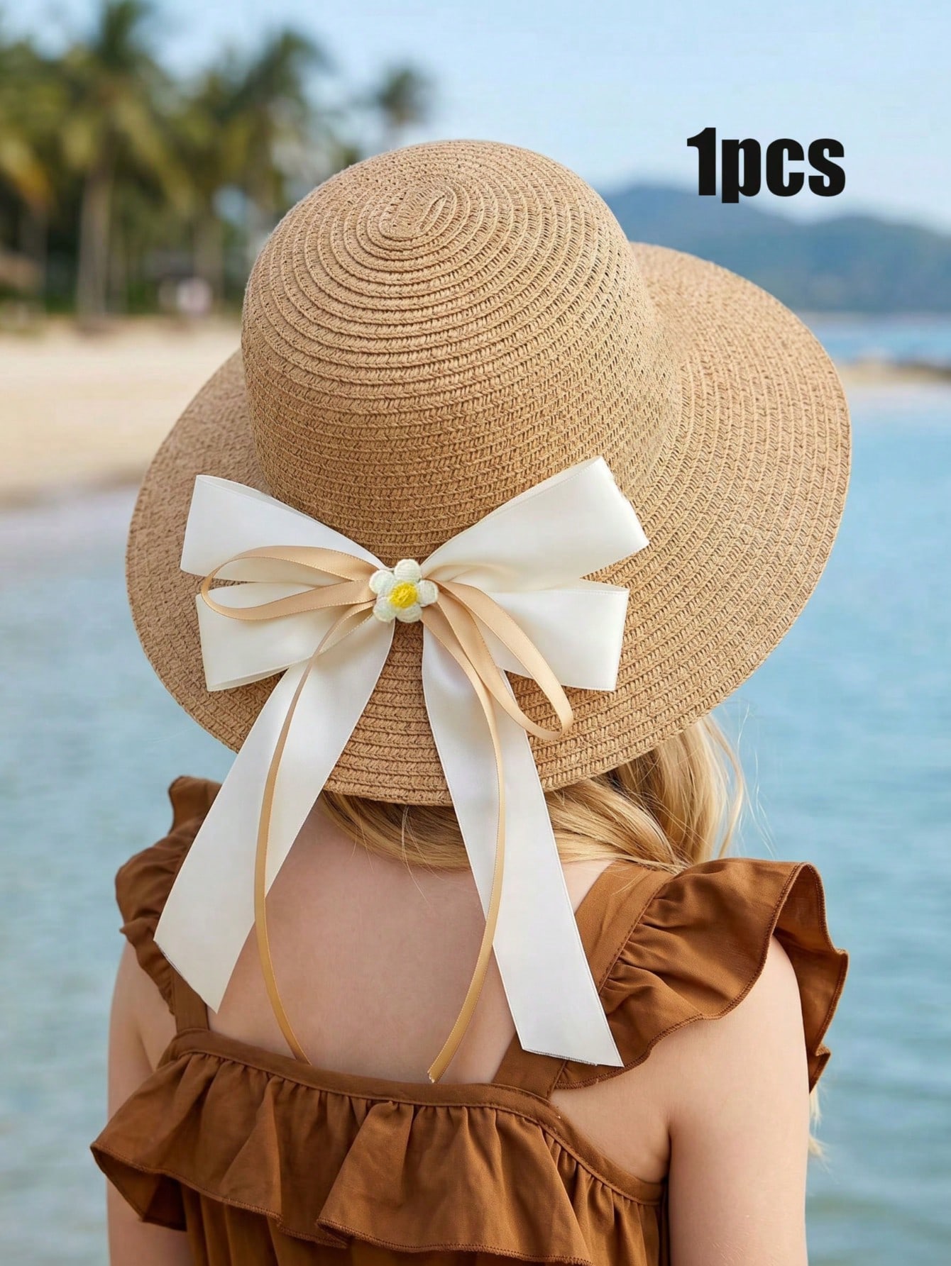 1Pc 3-8Y ガールズコーヒーボウストローハット織りサン - Kids Outdoor Hat のレビューと価格