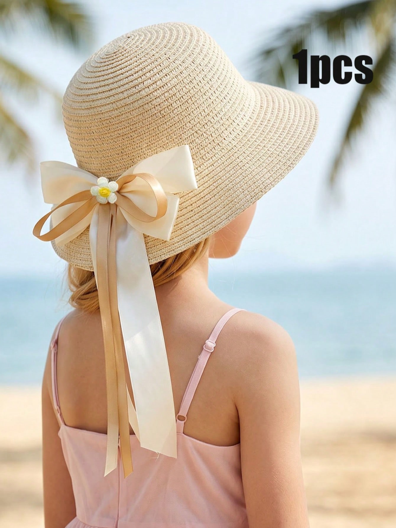 1Pc 3-8Y ガールズコーヒーボウストローハット織りサン - Kids Outdoor Hat のレビューと価格