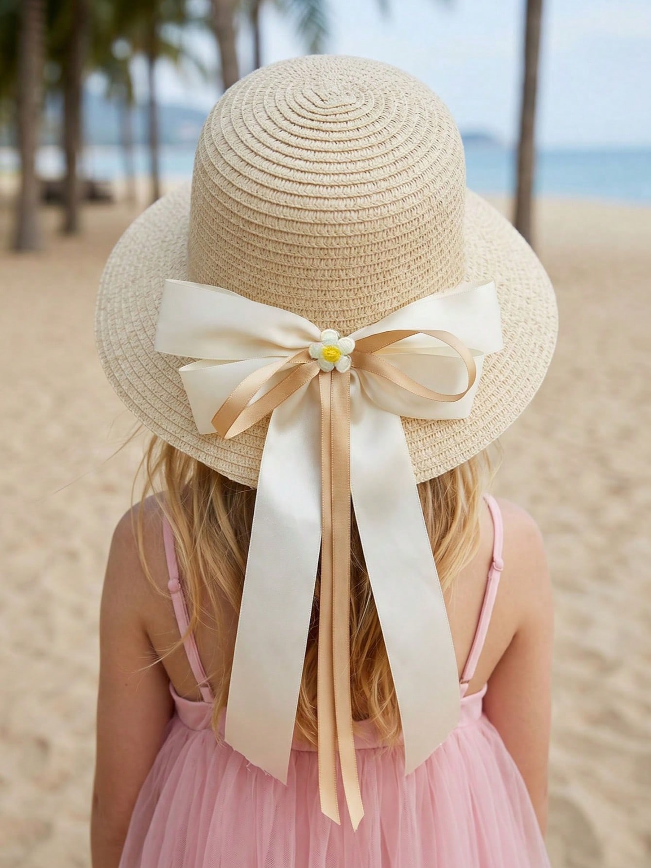 1Pc 3-8Y ガールズコーヒーボウストローハット織りサン - Kids Outdoor Hat のレビューと価格