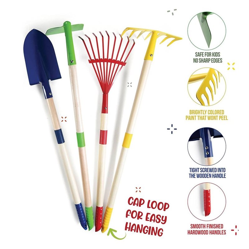 ABXE-子供用ガーデンツールセット 木製4点セット-シャベ - Kids Outdoor Garden Set のレビューと価格
